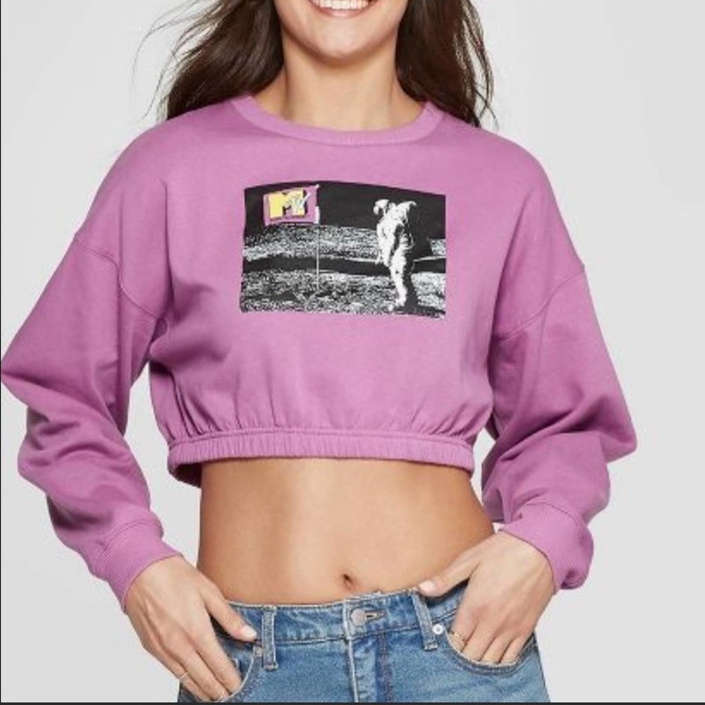 MTV Moon Landing Crop Top Sweatshirt Size Medium